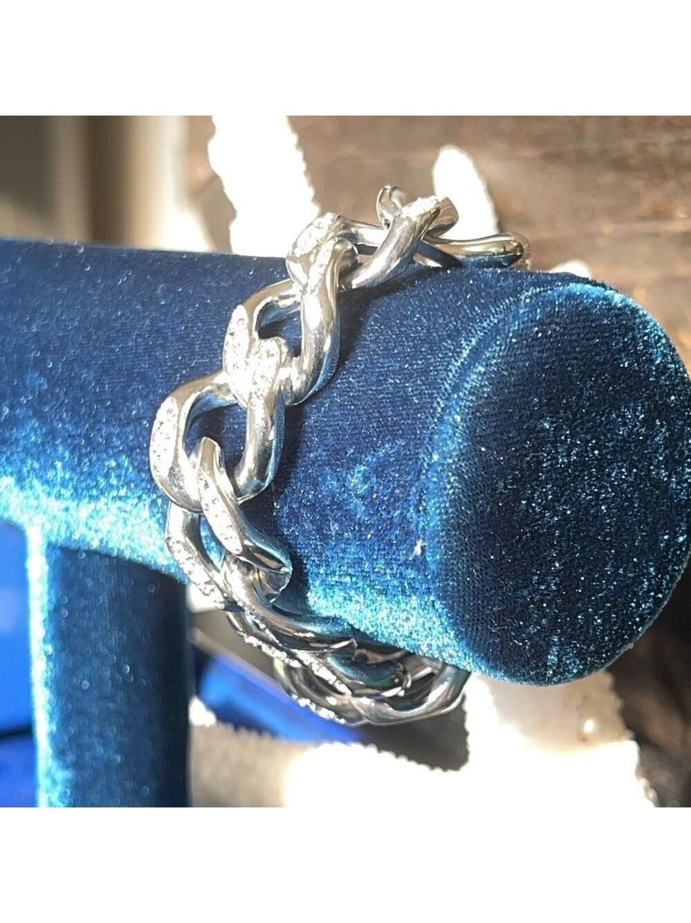Kenneth J Lane Silver and Crystal Link Bracelet